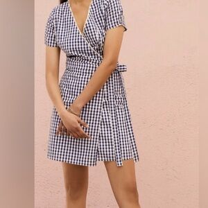 Cartolina Nantucket picnic Blue Gingham Wrap Lauren USA Dress M NEW